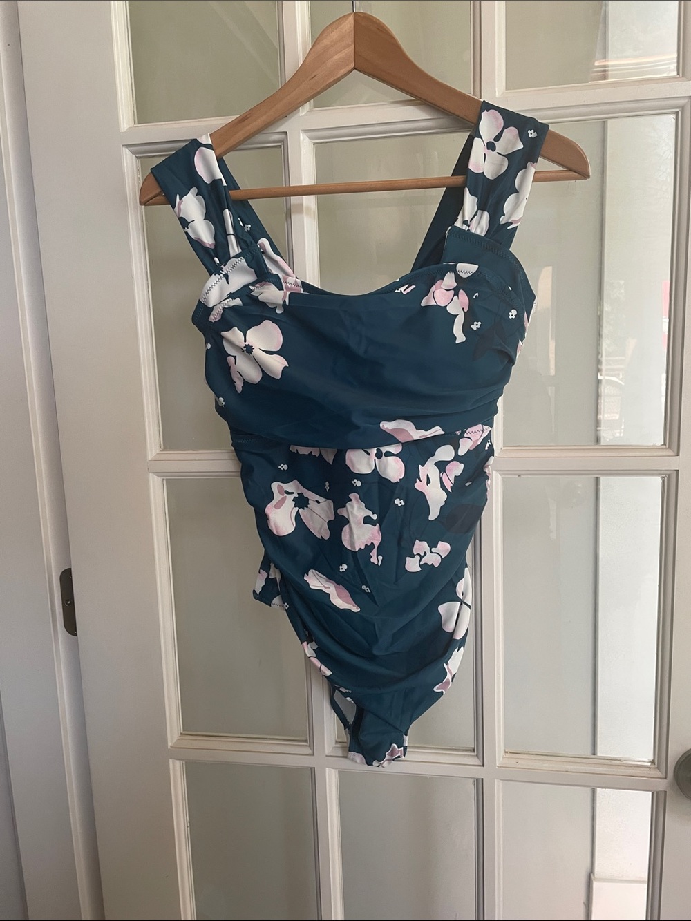 Cupshe Teal Floral One-Piece Swimsuit with Pink and White Flowers